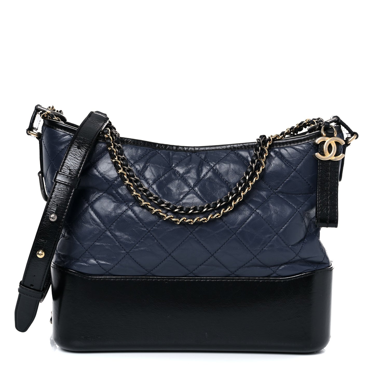 Aged Calfskin Quilted Medium Gabrielle Hobo Navy Black