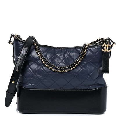 Chanel Aged Calfskin Quilted Medium Gabrielle Hobo Navy Black 1 of 15