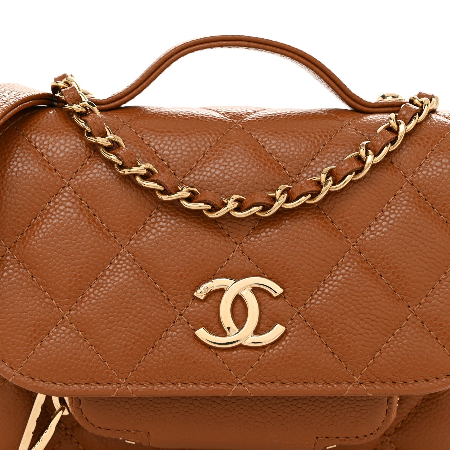 Caviar Quilted Business Affinity Clutch With Chain Flap Camel