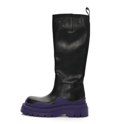 Bottega Veneta Calfskin The Tire High Boots 38 Black Plum 1 of 7