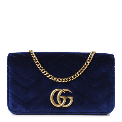 Gucci Velvet Matelasse GG Marmont Mini Bag Cobalt Blue 1 of 11