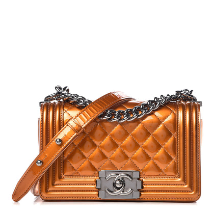 Chanel Metallic Patent Calfskin Quilted Small Boy Flap Orange 1 of 11
