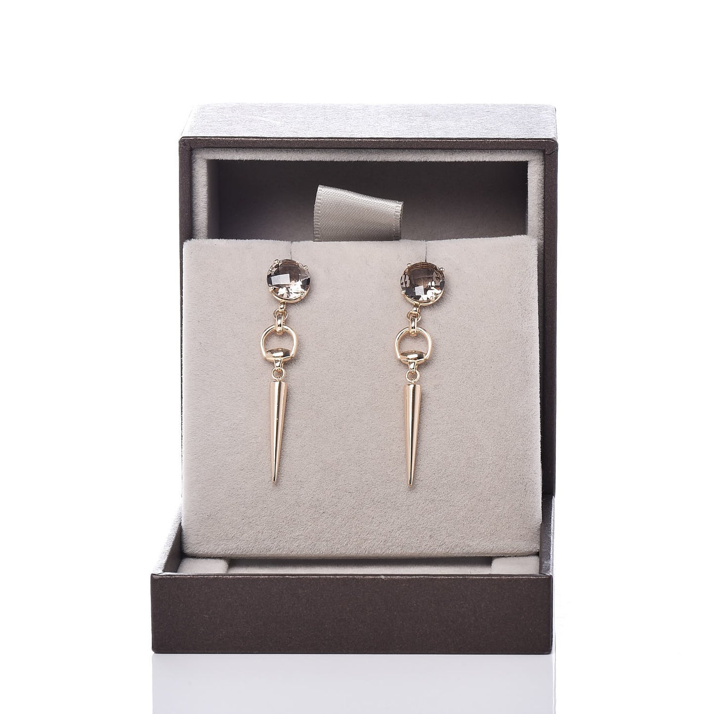 18K Yellow Gold Smoky Quartz Horsebit Spike Drop Earrings