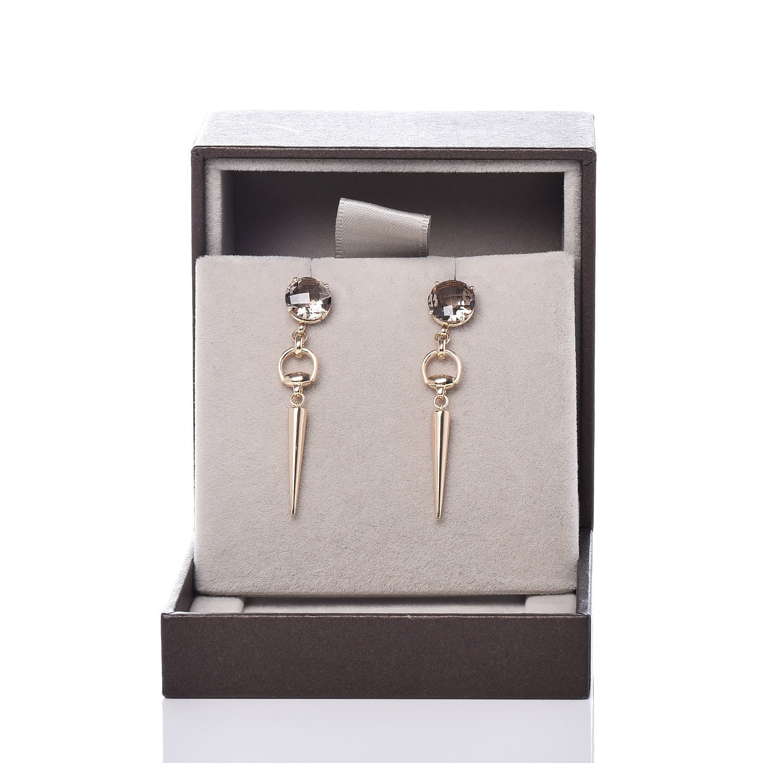 Gucci 18K Yellow Gold Smoky Quartz Horsebit Spike Drop Earrings 5 of 5