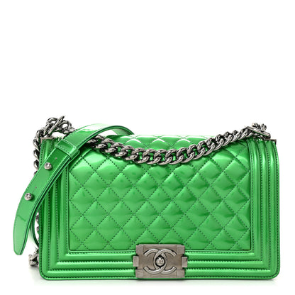 Chanel Metallic Patent Calfskin Quilted Medium Boy Flap Green 1 of 12