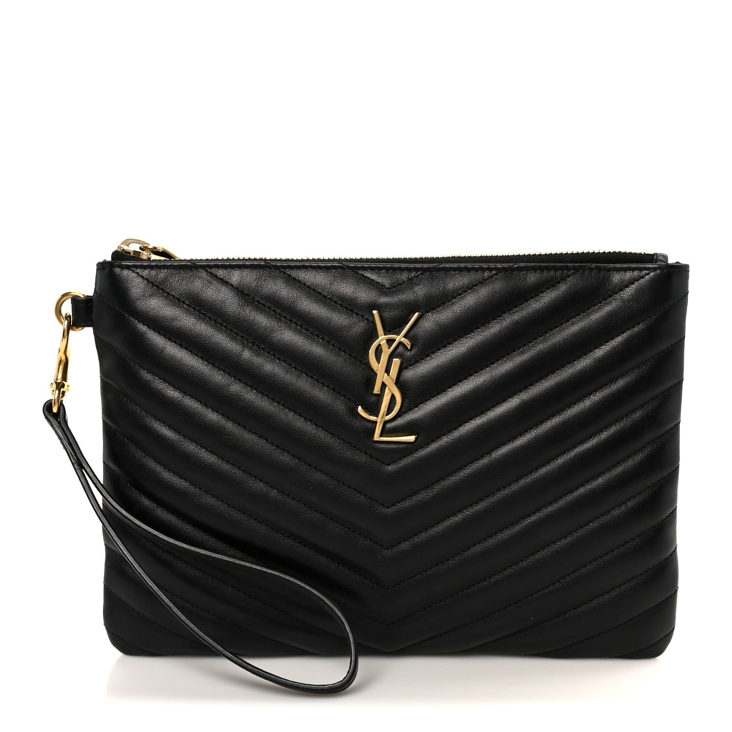Saint Laurent Calfskin Matelasse Chevron Monogram A5 Wristlet Black 1 of 8