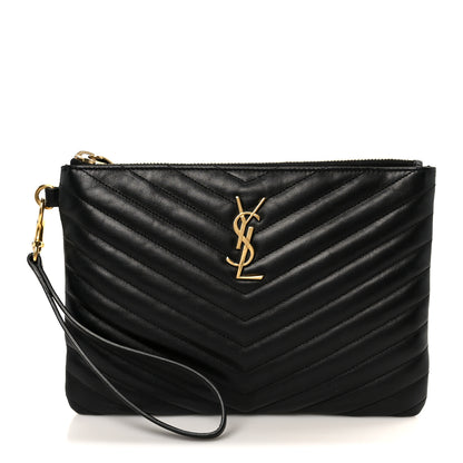 Saint Laurent Calfskin Matelasse Chevron Monogram A5 Wristlet Black 1 of 8