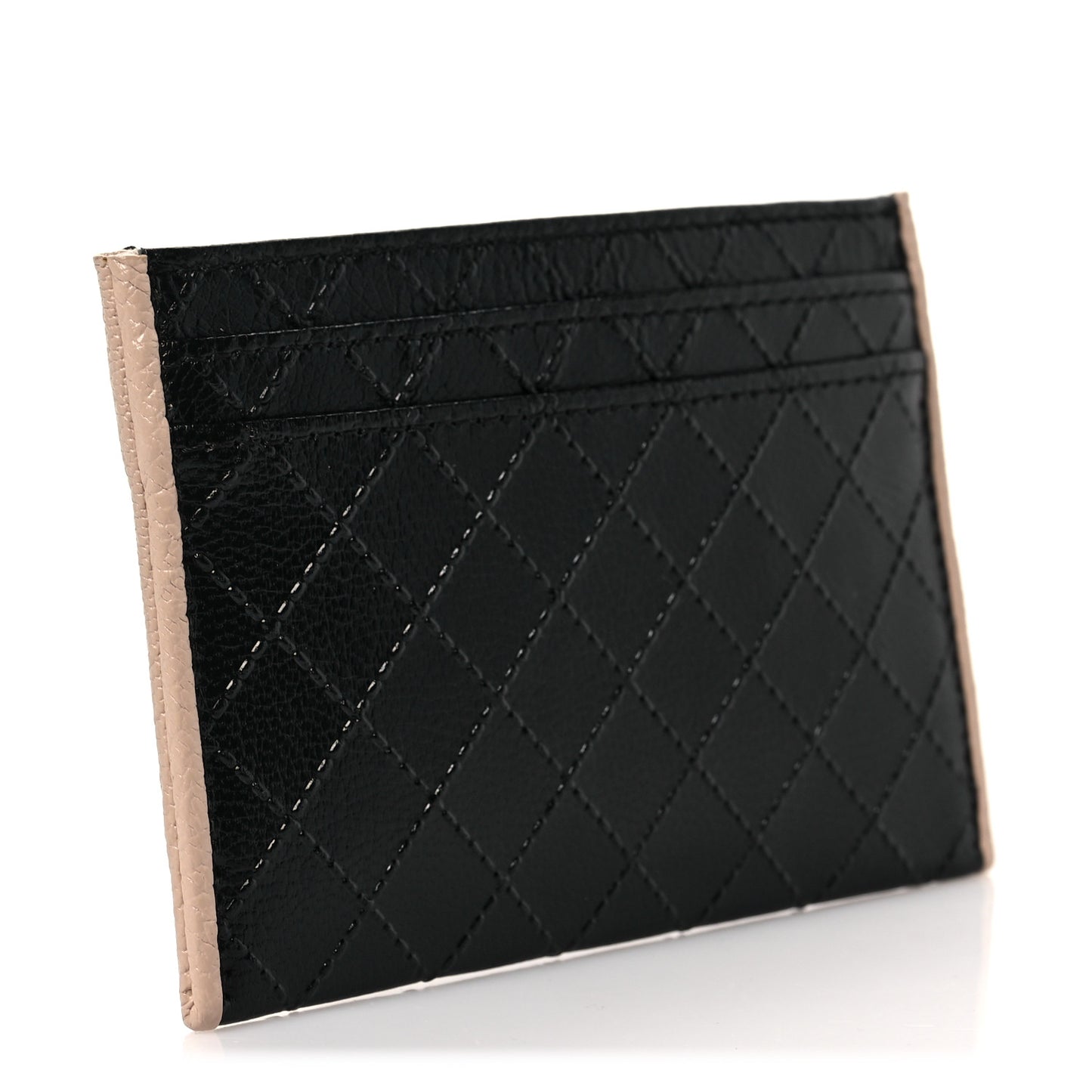 Caviar Quilted Card Holder Black Beige