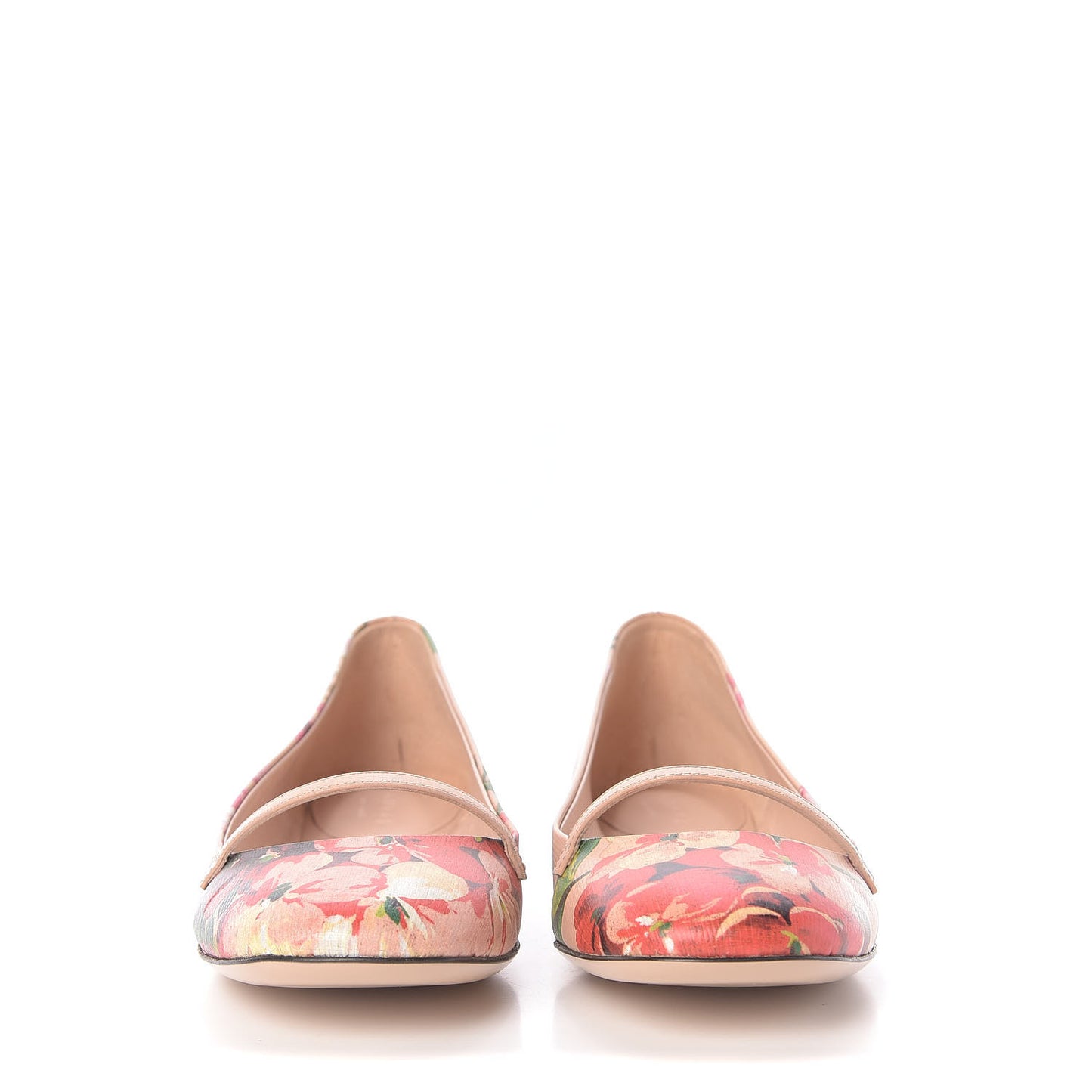 Calfskin Blooms Print Ballet Flats 35 Pink Apricot Multicolor