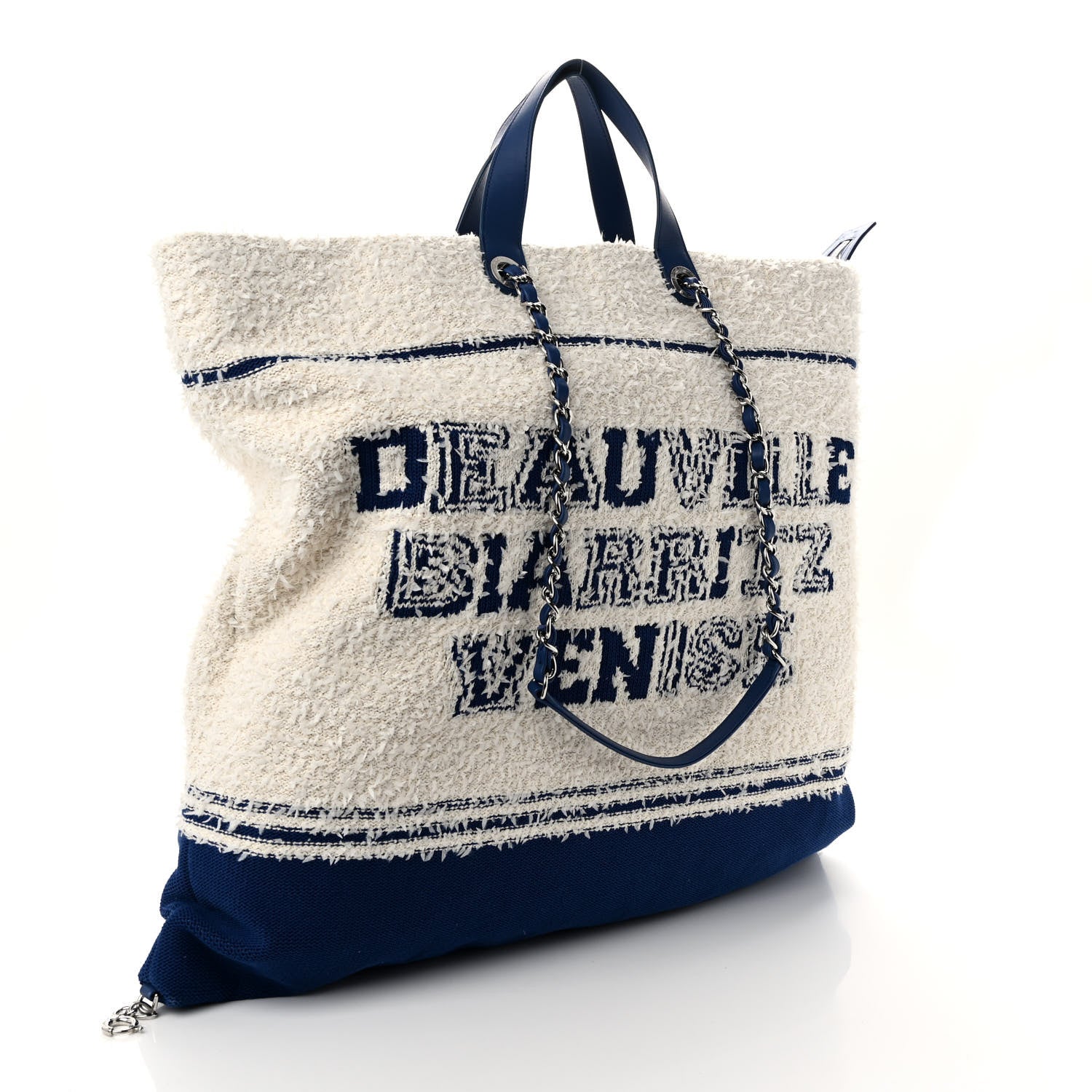 Chanel Tweed Fabric Deauville Biarritz Tote White Navy 3 of 10