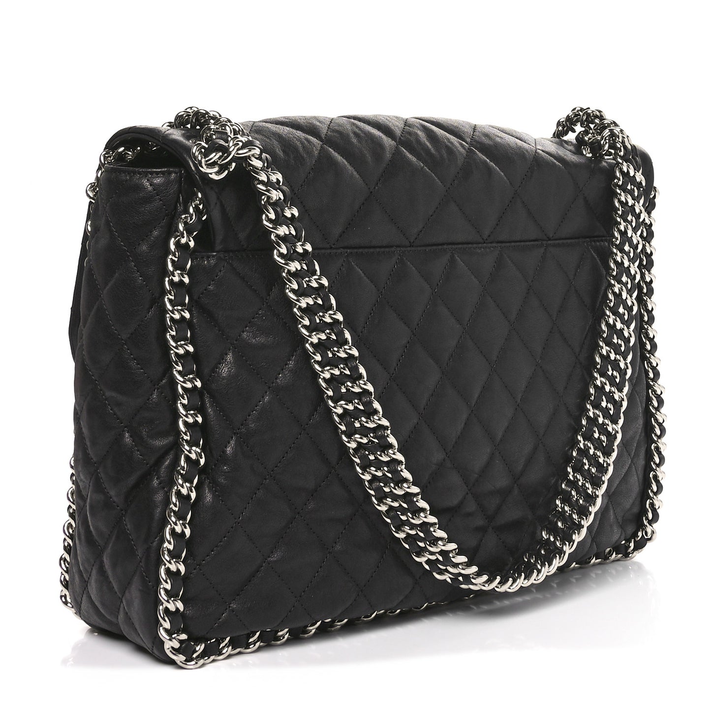 Washed Lambskin Quilted Maxi Chain Around Flap Black