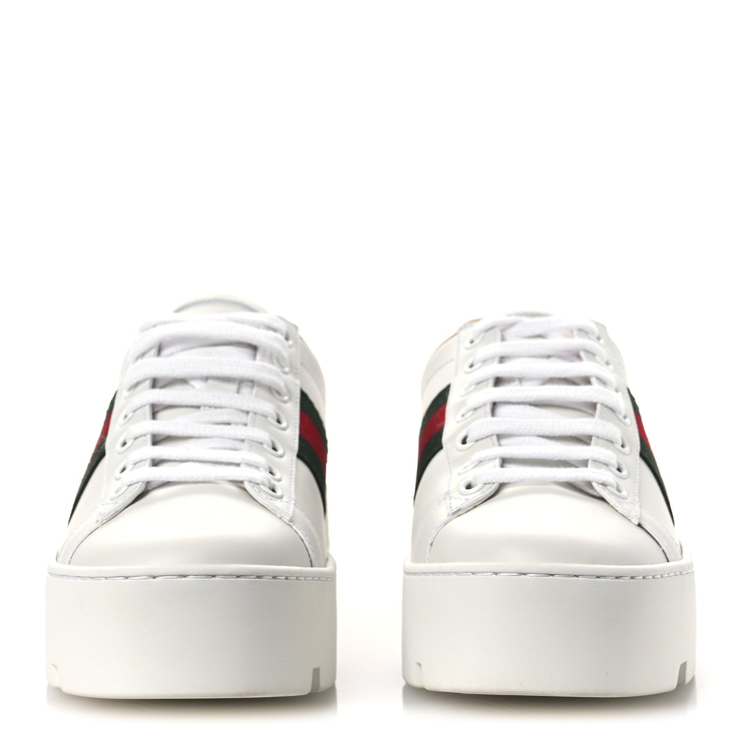 Gucci Calfskin Web Bee Embroidered Womens Ace Platform Sneakers 35.5 White 3 of 11