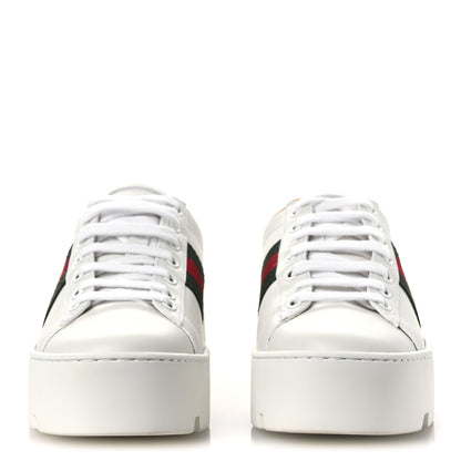 Gucci Calfskin Web Bee Embroidered Womens Ace Platform Sneakers 35.5 White 3 of 11