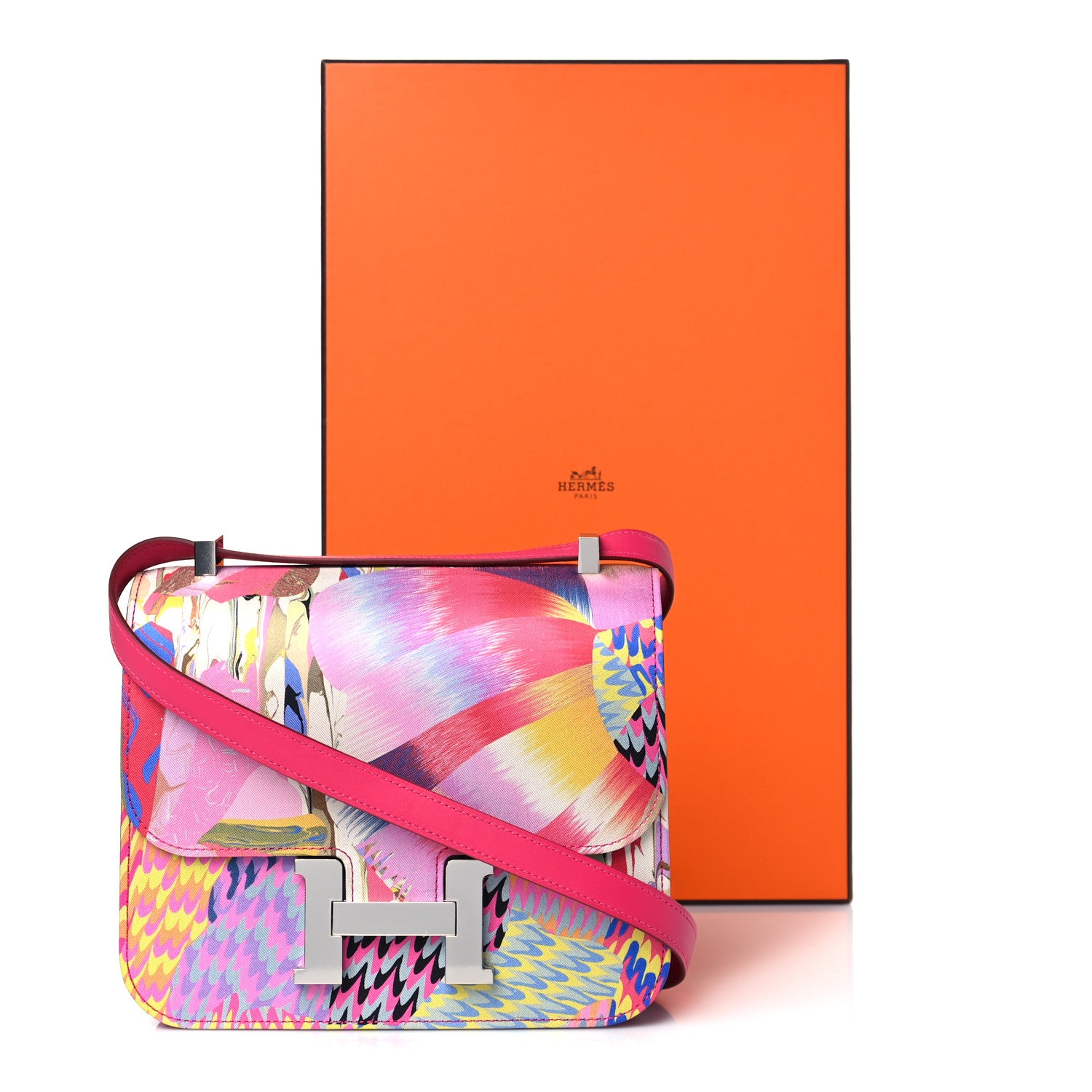 Hermes Swift Silk Marble Printed Constance 24 Rose Azalee Rose Mexico 10 of 10