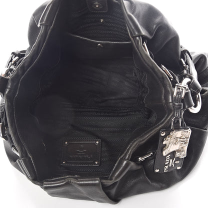 Prada Soft Calfskin Pleated Hobo Black 5 of 8