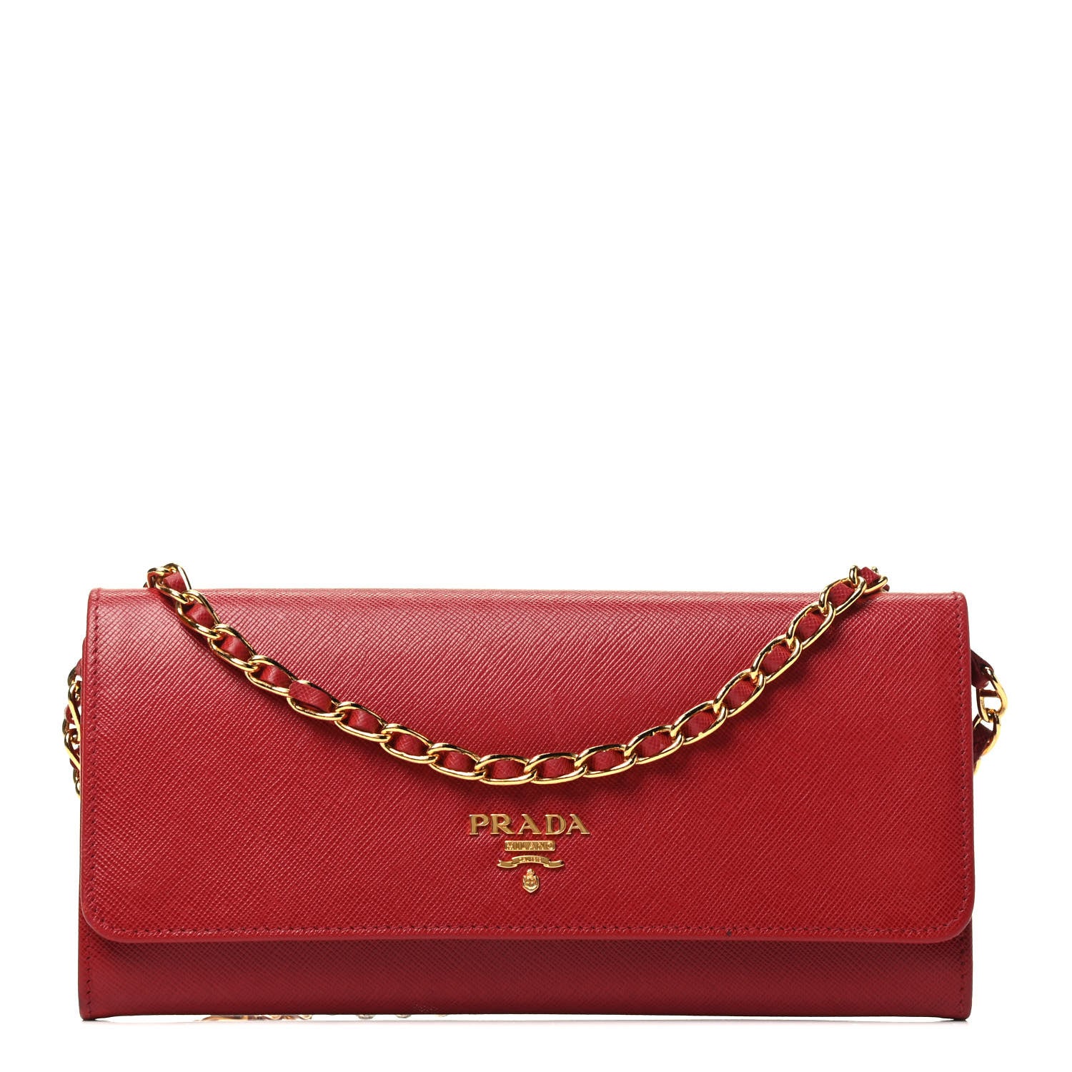Prada Saffiano Metal Oro Chain Wallet Fuoco 1 of 9