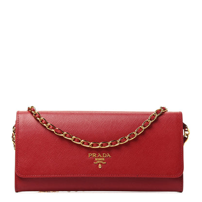 Prada Saffiano Metal Oro Chain Wallet Fuoco 1 of 9