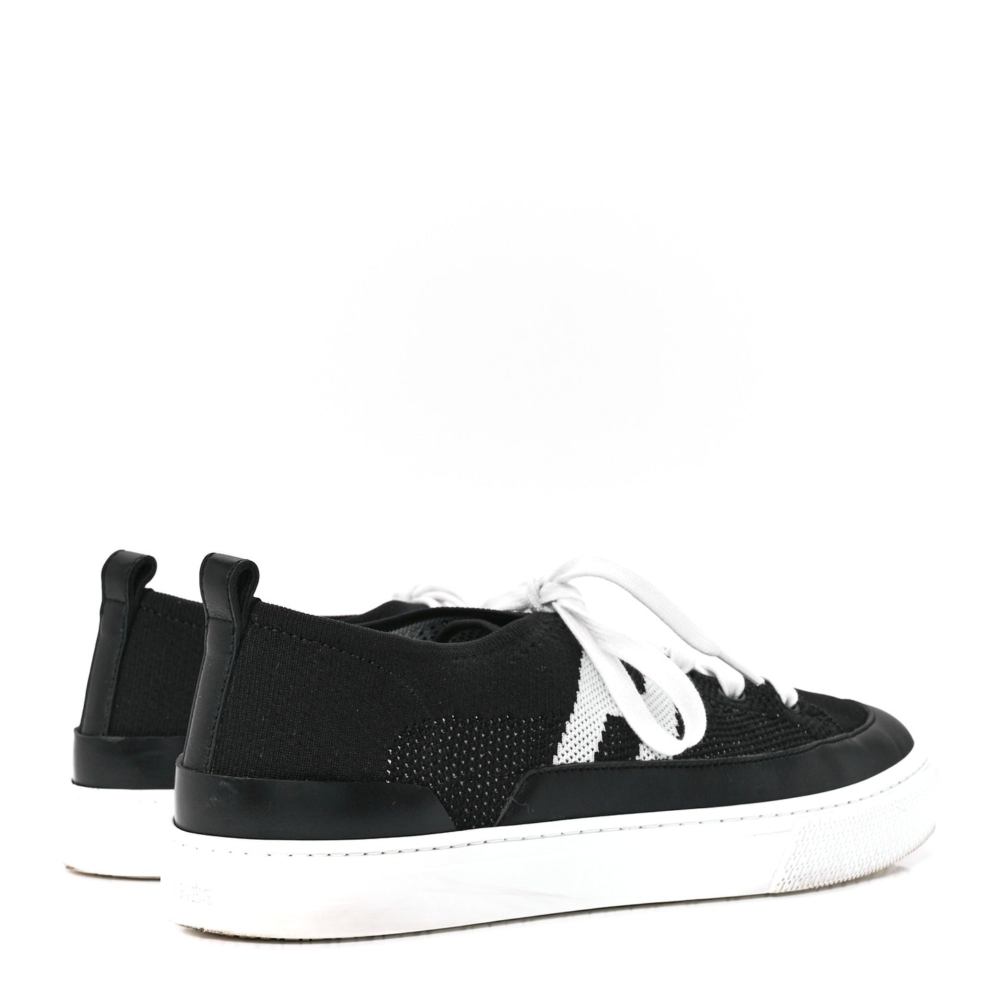 Knit Fabric Calfskin Deep Sneakers 39 Black White