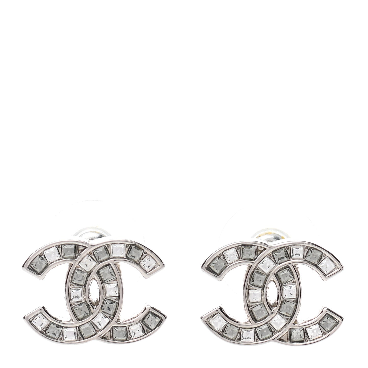 Baguette Crystal CC Earrings Silver