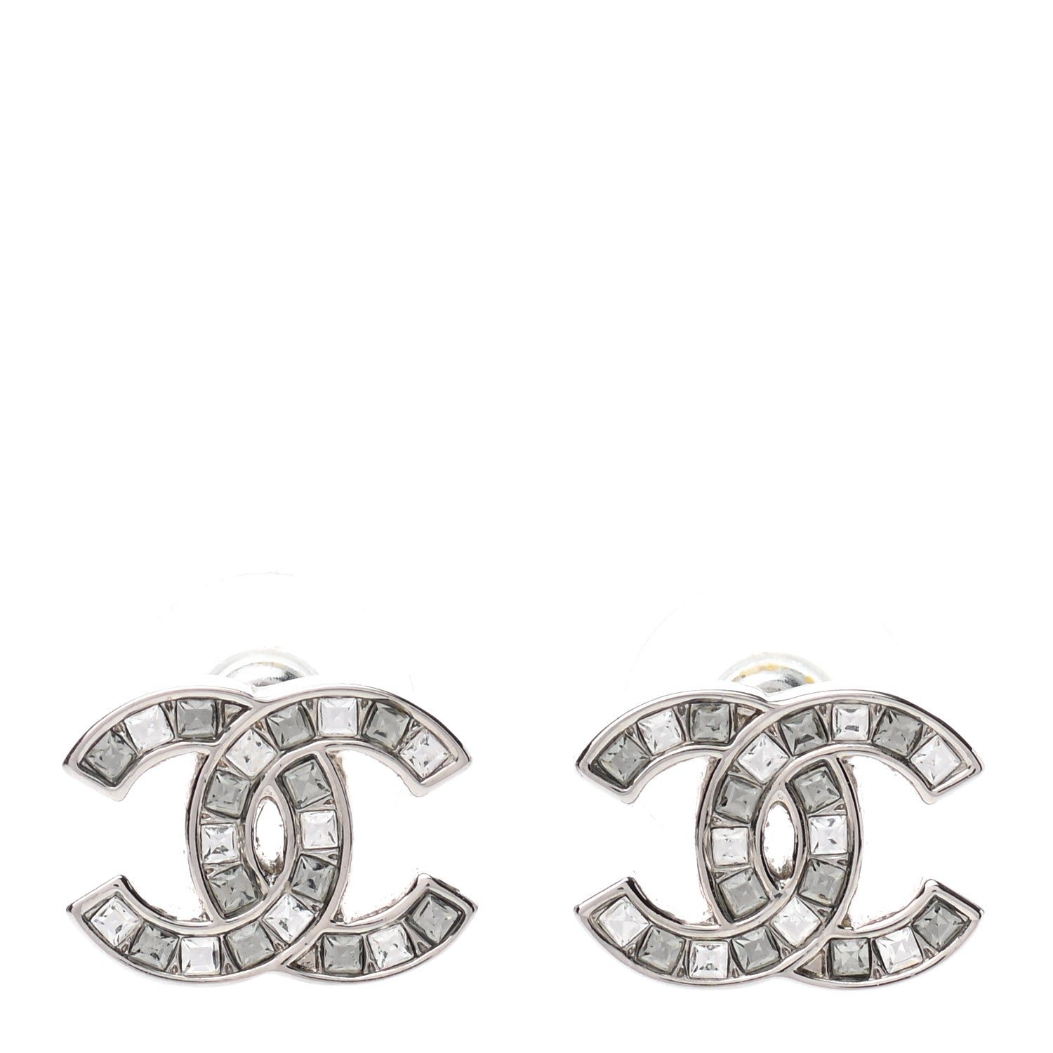 Chanel Baguette Crystal CC Earrings Silver 1 of 5