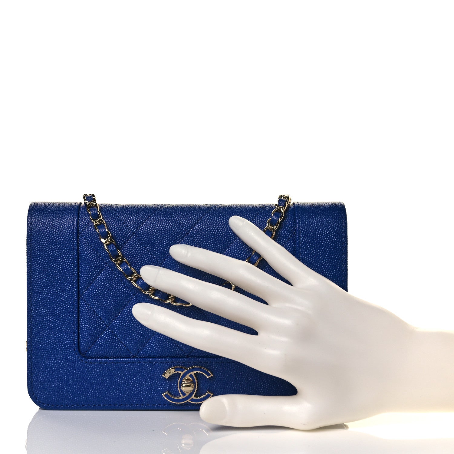 Chanel Caviar Quilted Vintage Mademoiselle Wallet On Chain WOC Blue 2 of 10