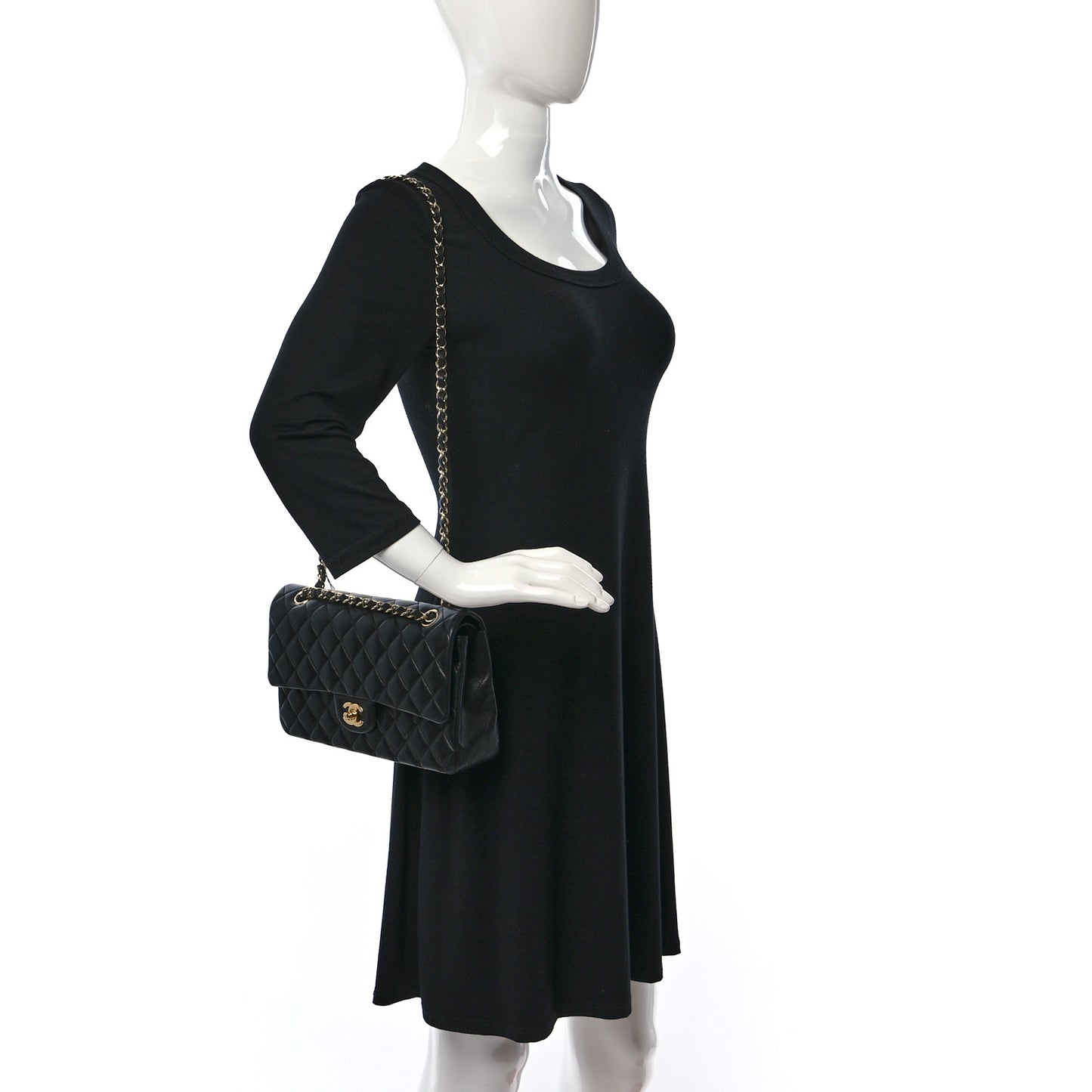 Lambskin Quilted Medium Double Flap Black