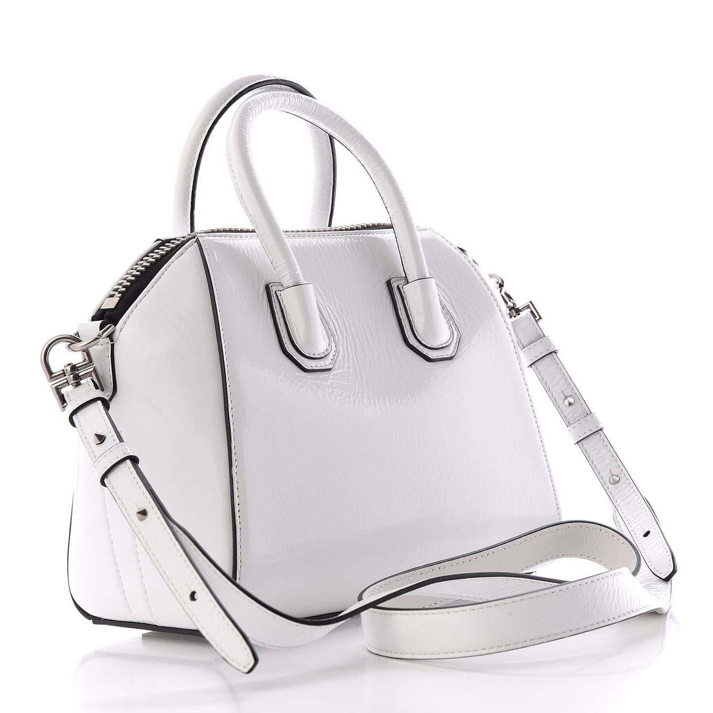 Crinkled Patent Calfskin Mini Antigona White