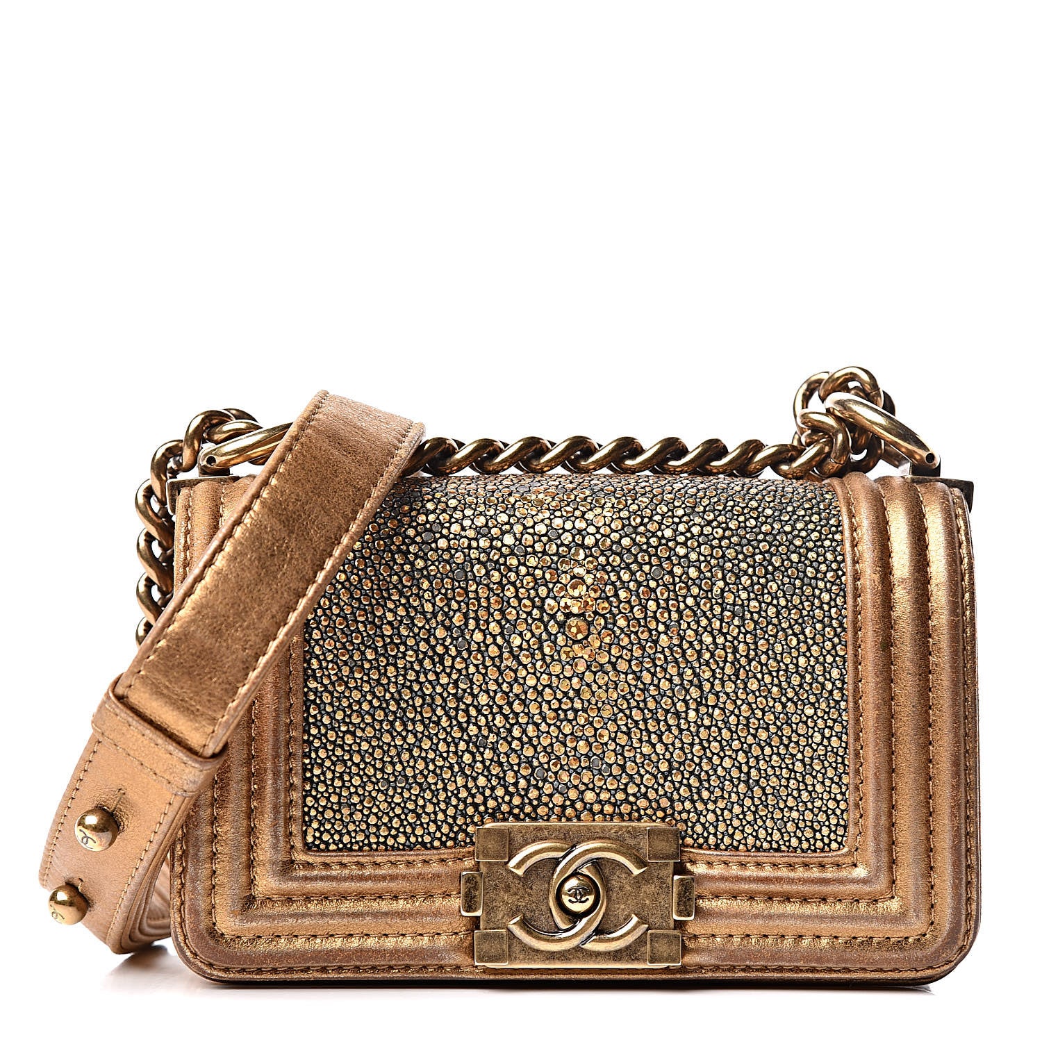 Chanel Galuchat Stingray Mini Boy Flap Gold 1 of 10