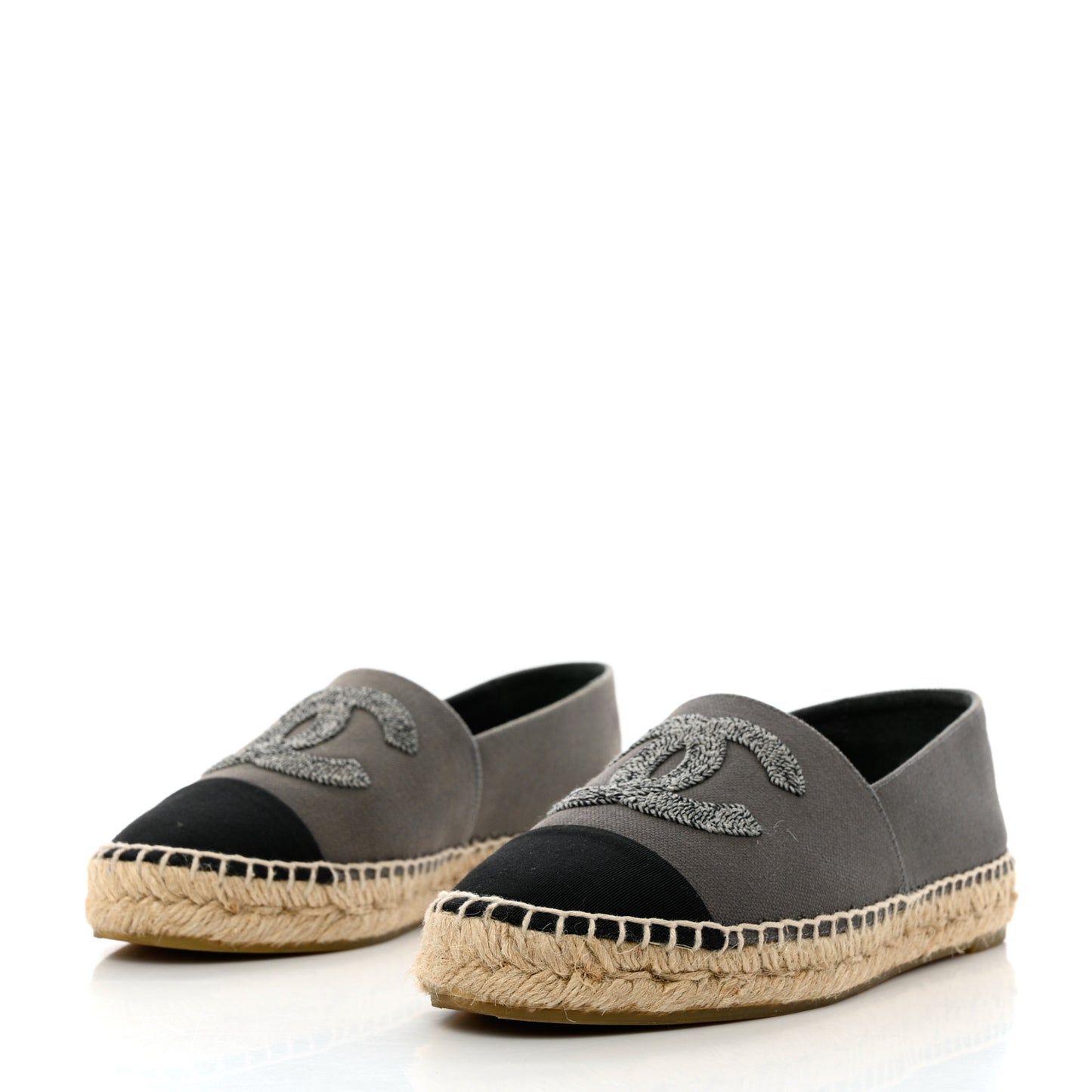 Canvas Grosgrain CC Espadrilles 37 Grey Black