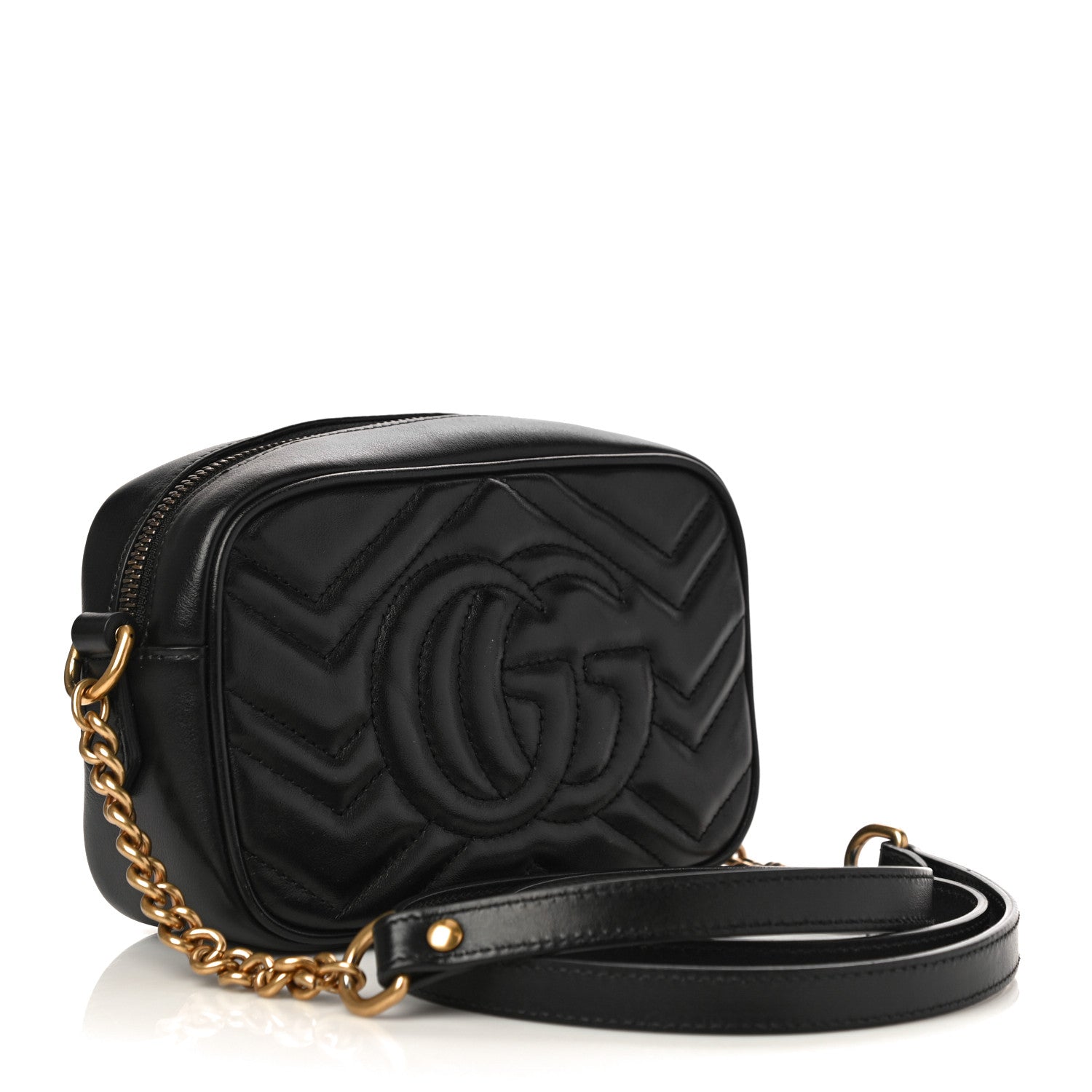 Gucci Calfskin Matelasse Mini GG Marmont Chain Shoulder Bag Black 3 of 13