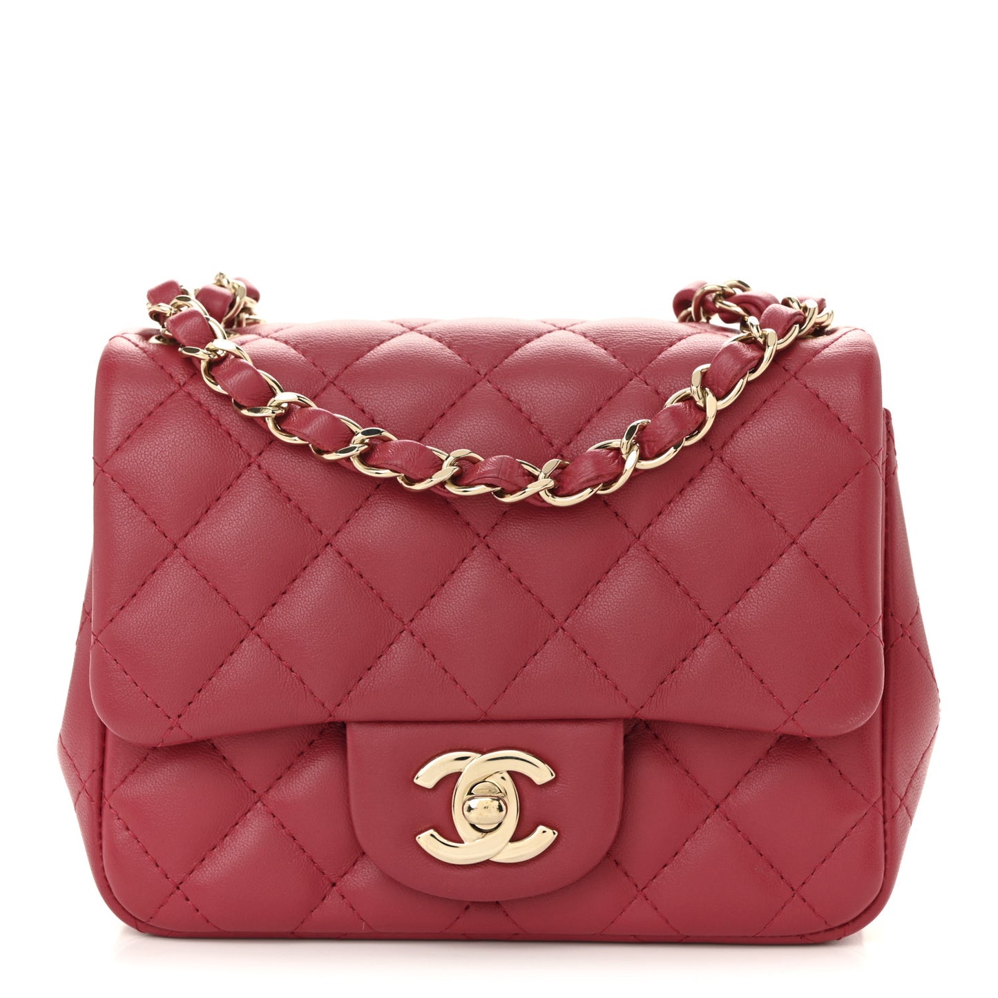 Lambskin Quilted Mini Square Flap Dark Pink
