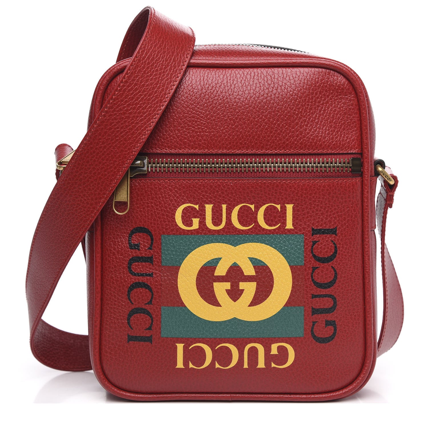 Gucci Grained Calfskin Logo Messenger Bag Hibiscus Red 1 of 9