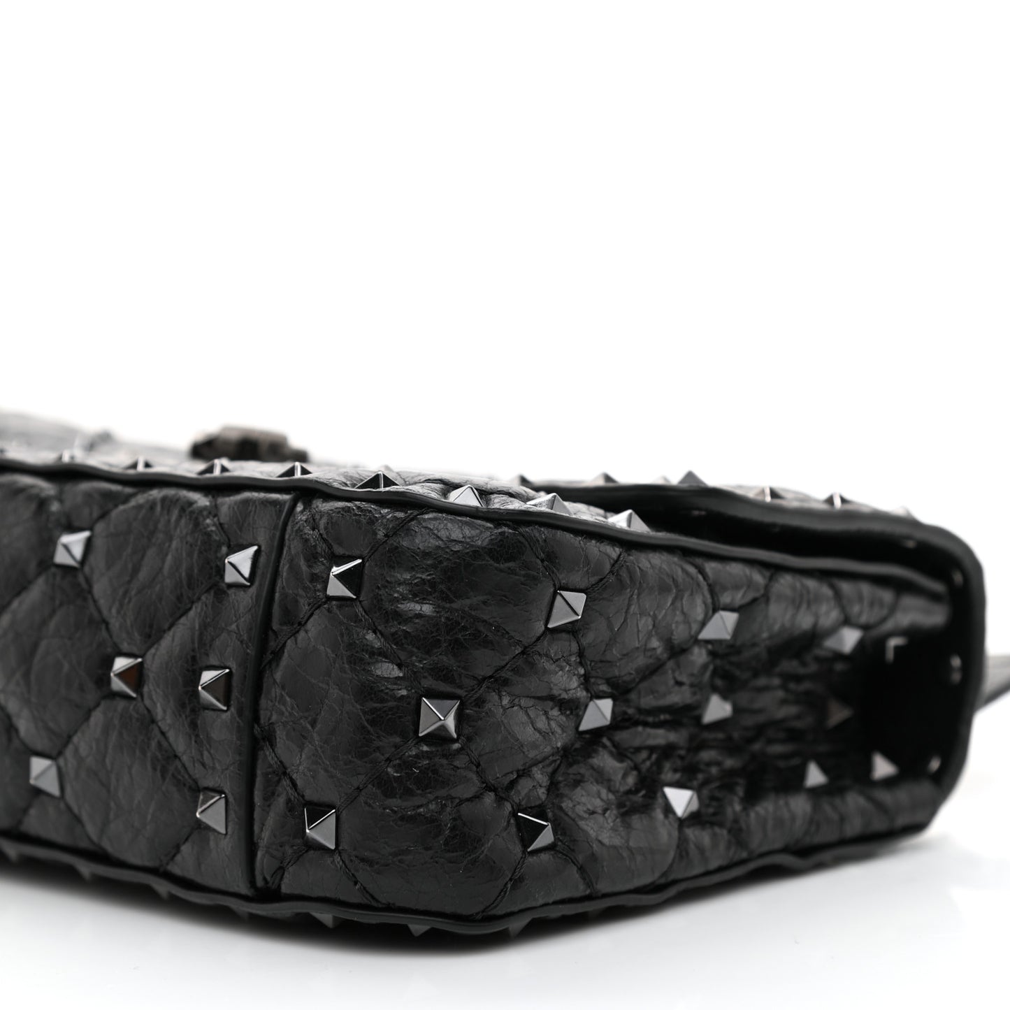 Craquele Nappa Small Rockstud Spike Shoulder Bag Black
