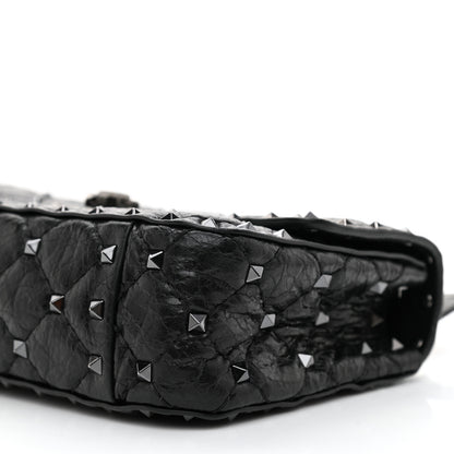 Valentino Garavani Craquele Nappa Small Rockstud Spike Shoulder Bag Black 7 of 7