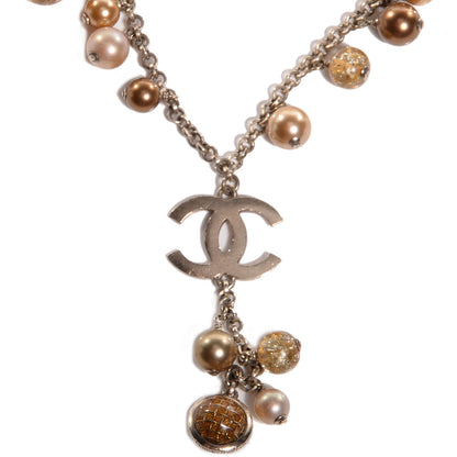 Chanel Beaded Crystal CC Necklace Bronze Gold 1 of 5