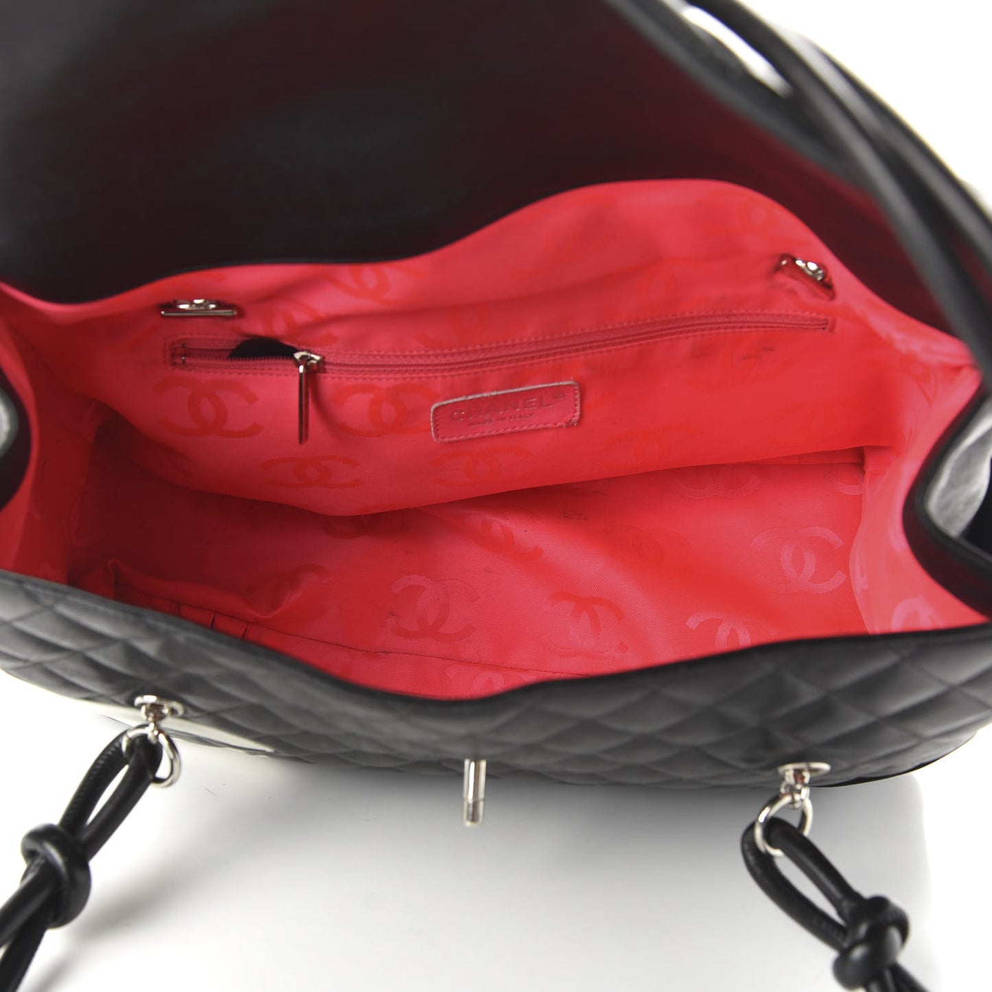 Calfskin Quilted Large Cambon Flap Black White