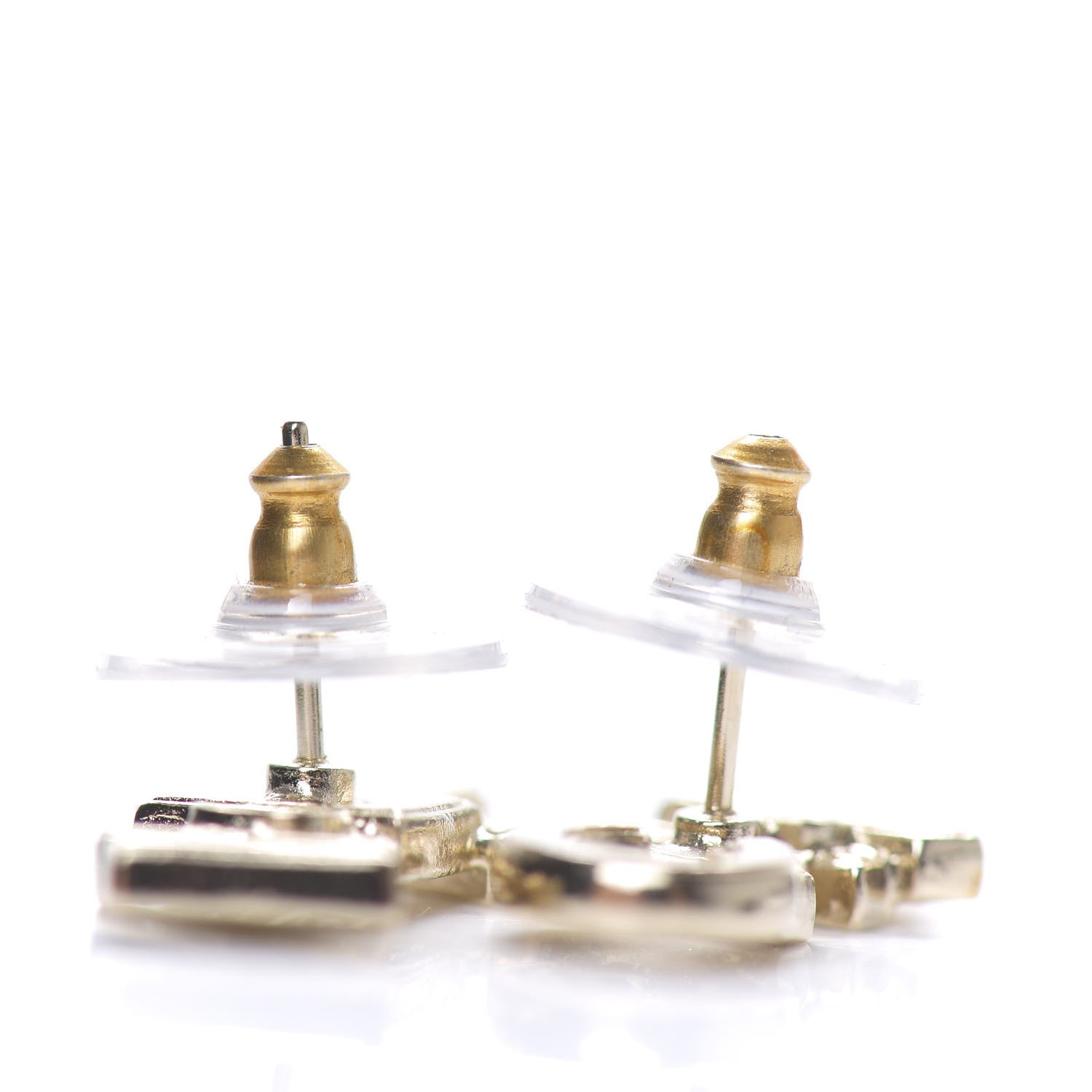 Chanel Crystal Pearl Signature Stud Earrings Gold 2 of 3