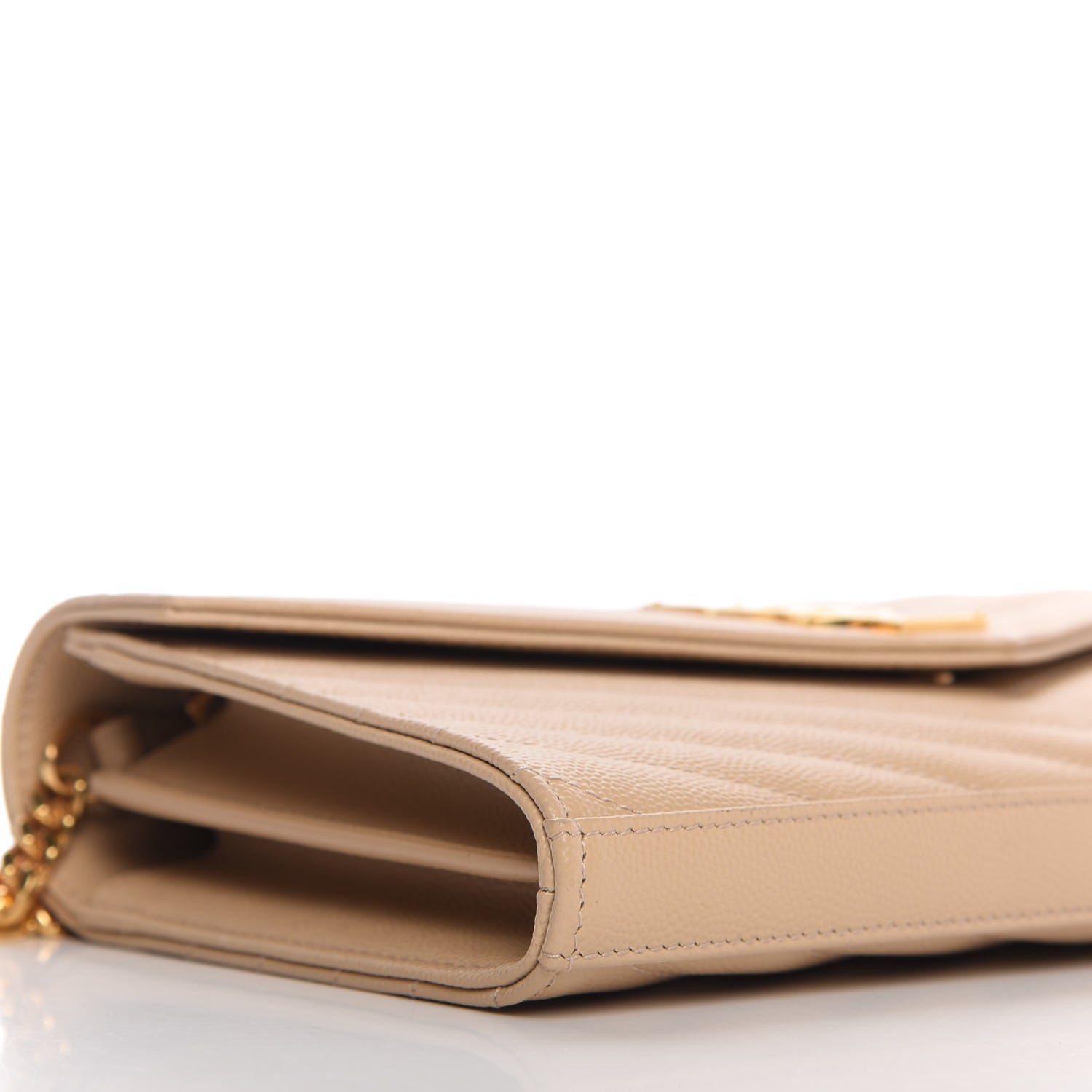 Saint Laurent Grain De Poudre Matelasse Chevron Monogram Chain Wallet Nude Powder 6 of 9