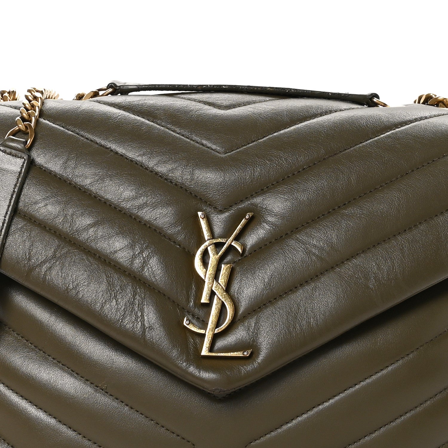 Saint Laurent Calfskin Y Quilted Monogram Medium Loulou Chain Satchel Military Olive 10 of 18