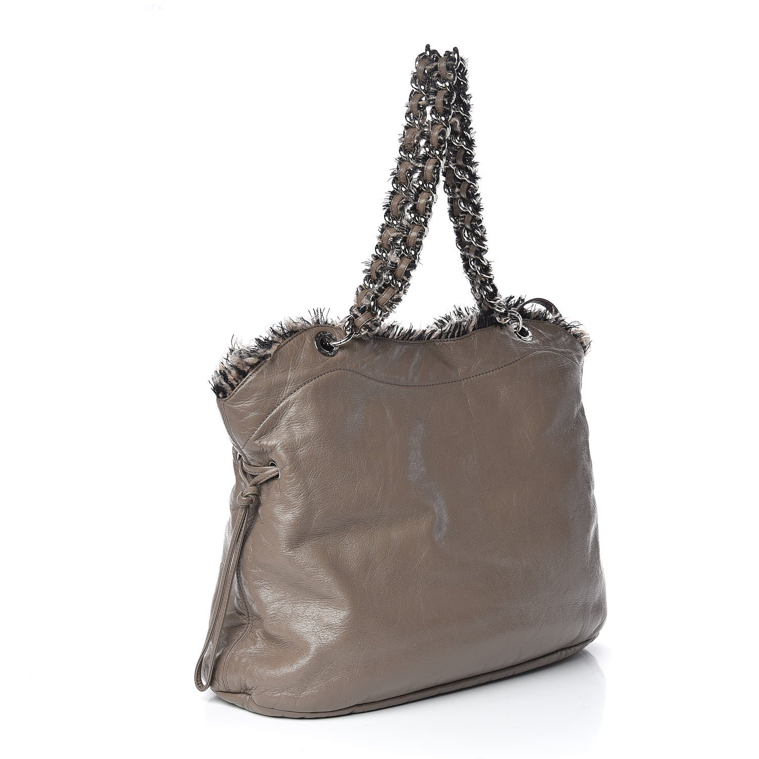 Chanel Tweed Lambskin Drawstring Tweedy Tote Taupe 3 of 10