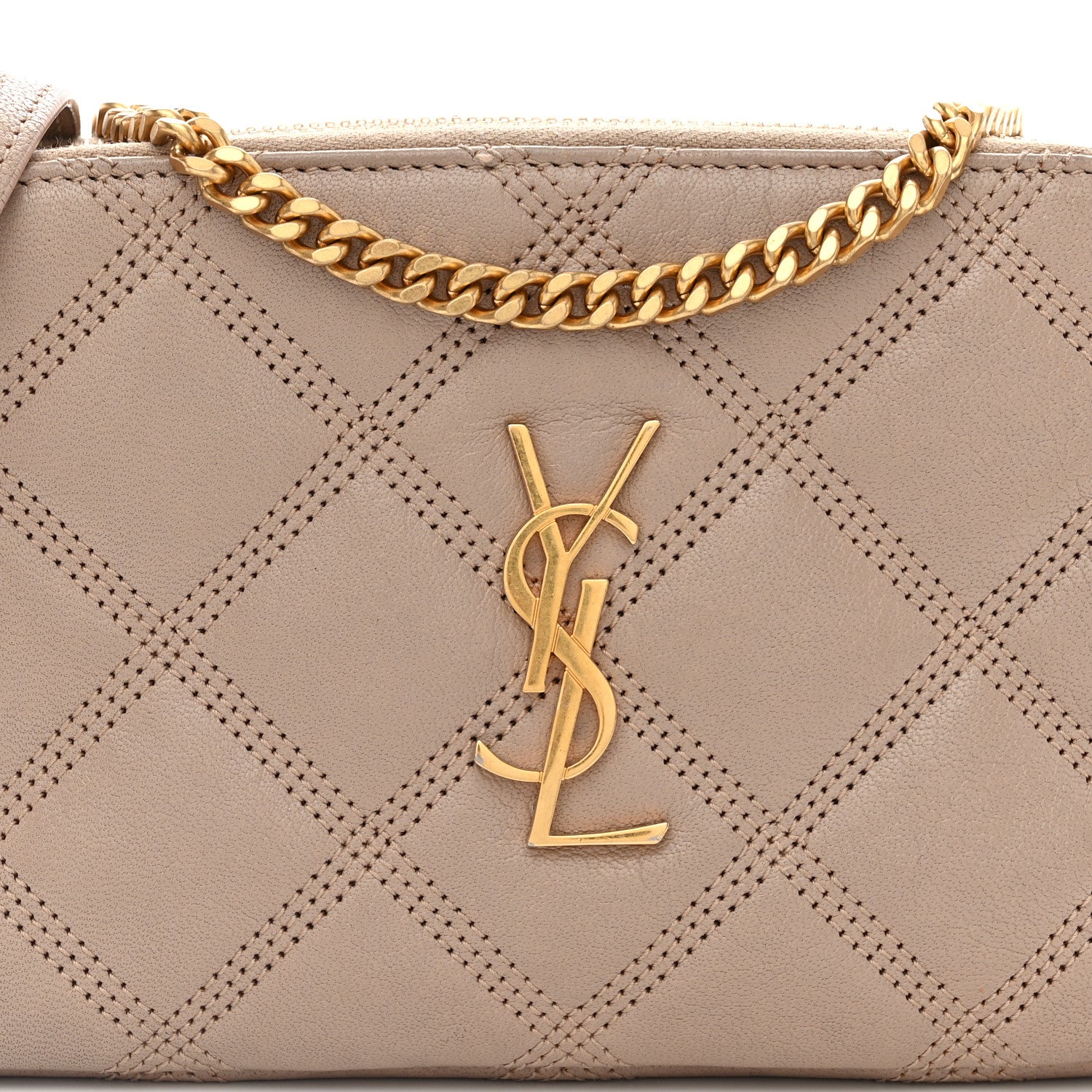 Saint Laurent SAINT LAURENT Grained Lambskin Quilted Mini Becky Double Zip Bag Natural Tan 10 of 14