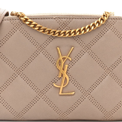 Saint Laurent SAINT LAURENT Grained Lambskin Quilted Mini Becky Double Zip Bag Natural Tan 10 of 14