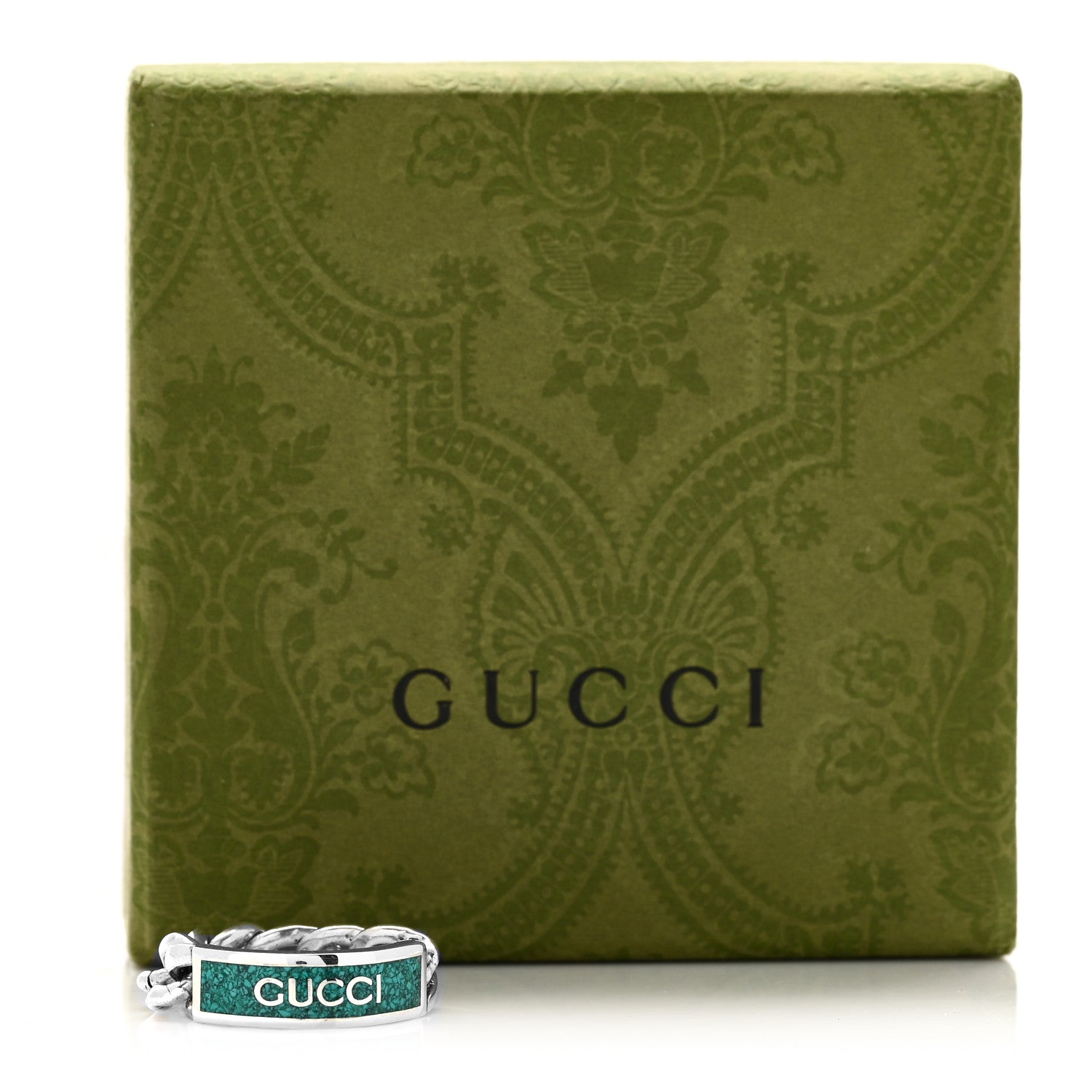Gucci Sterling Silver Enamel Logo Chain Ring 59 8.75 Turquoise 5 of 5