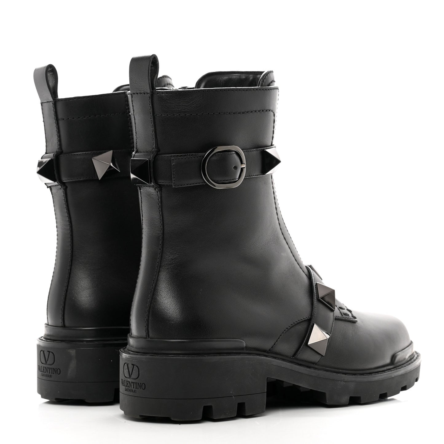 Calfskin Tonal Roman Stud 20/40mm Combat Boots 40 Black