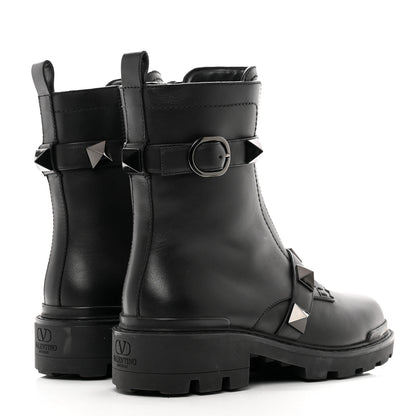 Valentino Garavani Calfskin Tonal Roman Stud 20/40mm Combat Boots 40 Black 4 of 9