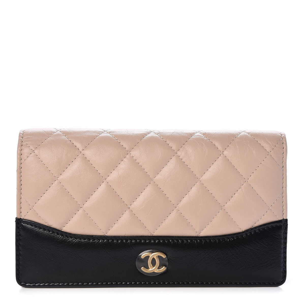 Aged Calfskin Quilted Gabrielle Yen Wallet Beige Black