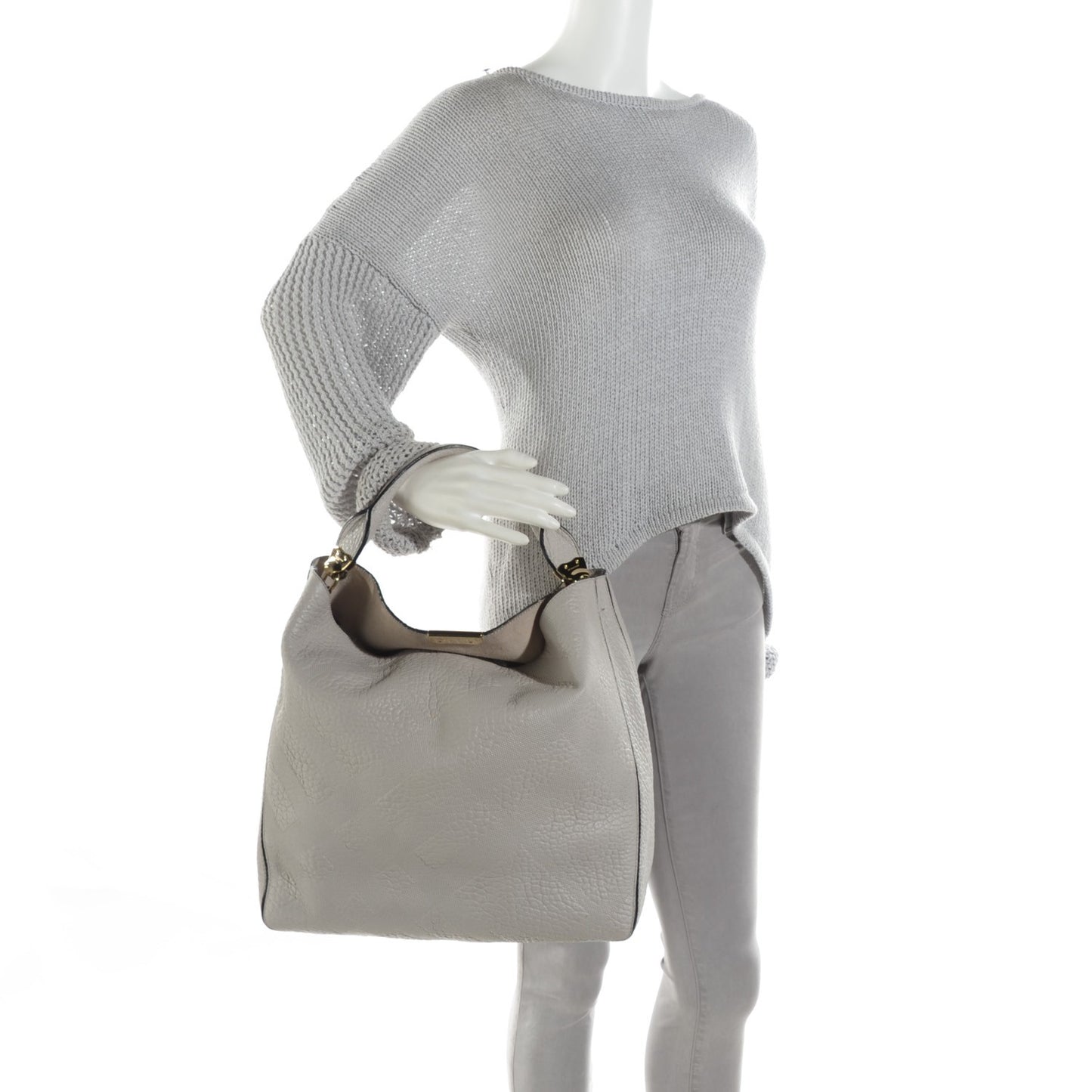 Heritage Grain Check Embossed Medium Lindburn Hobo Pale Grey