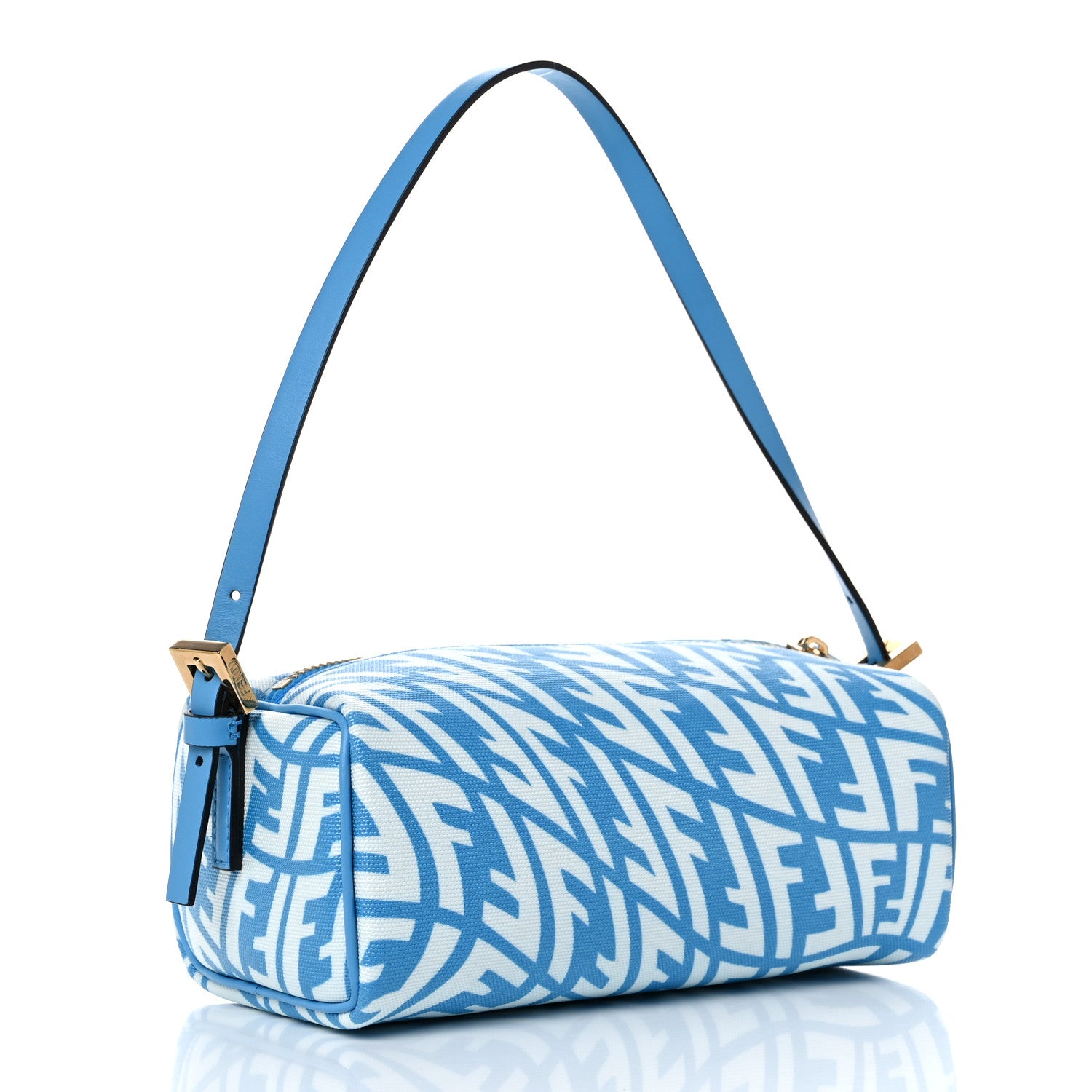 Fendi X SARAH COLEMAN Glazed Canvas Vitello King FF Vertigo Mini Shoulder Bag Cyber Blue White 3 of 9