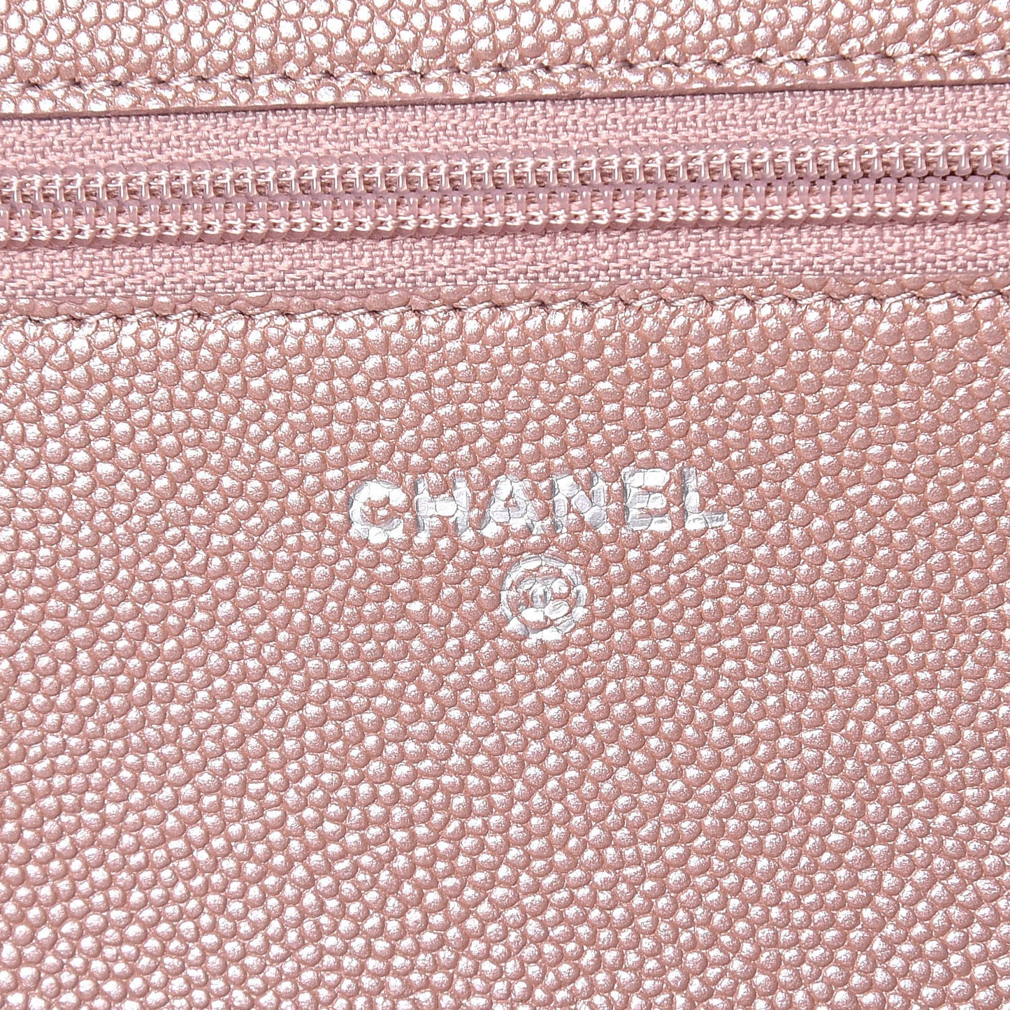 Metallic Caviar Chevron Quilted Vintage Mademoiselle Wallet On Chain WOC Pink