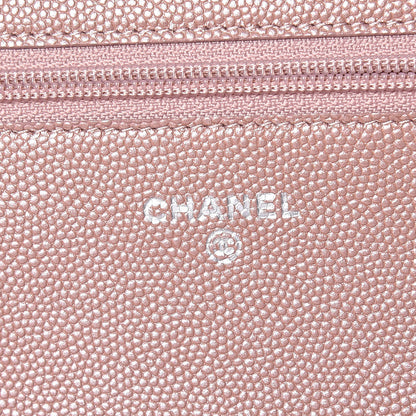 Chanel Metallic Caviar Chevron Quilted Vintage Mademoiselle Wallet On Chain WOC Pink 9 of 12